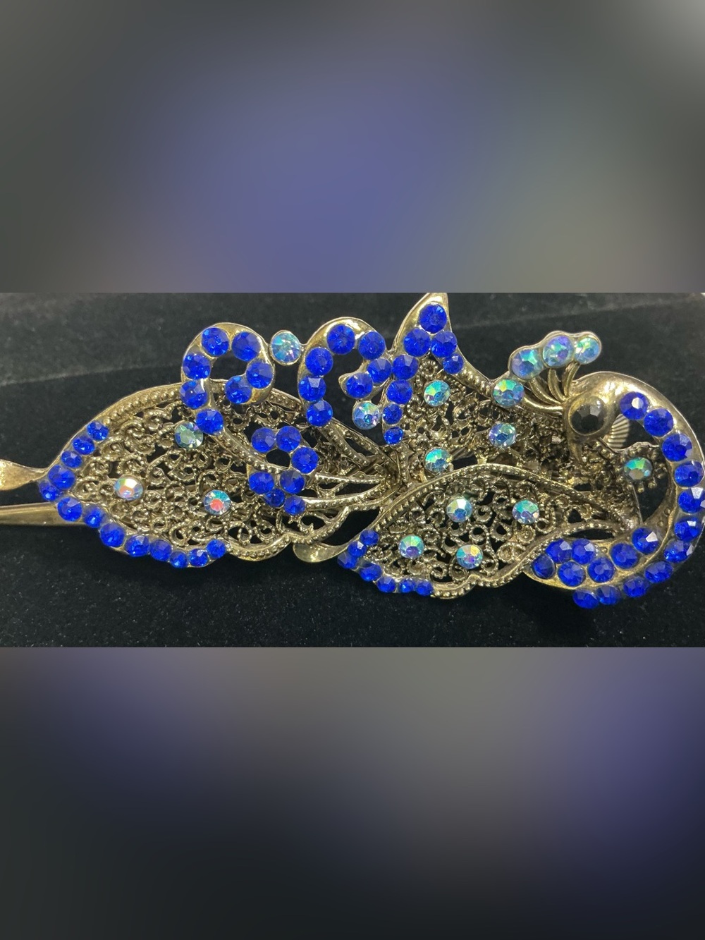 Vintage-Inspired Blue Crystal Filigree Brooch - Unbranded